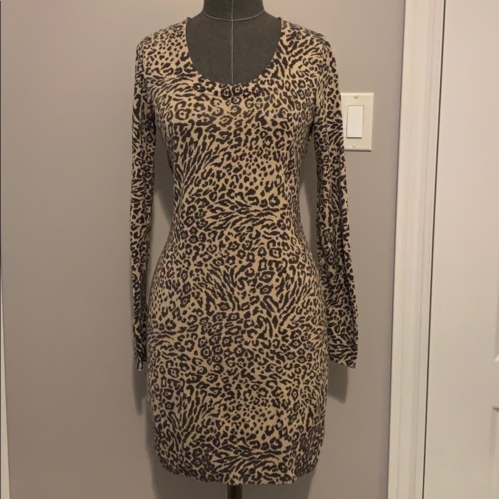 Jacob Leopard Print Dress Small Long Sleeve Crew Neck Animal Bodycon Mini Brown - Picture 6 of 10